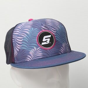 Snap-on Tropical Palm Leaf Mesh Back Snapback Hat Cap Blue Pink Teal OSFM